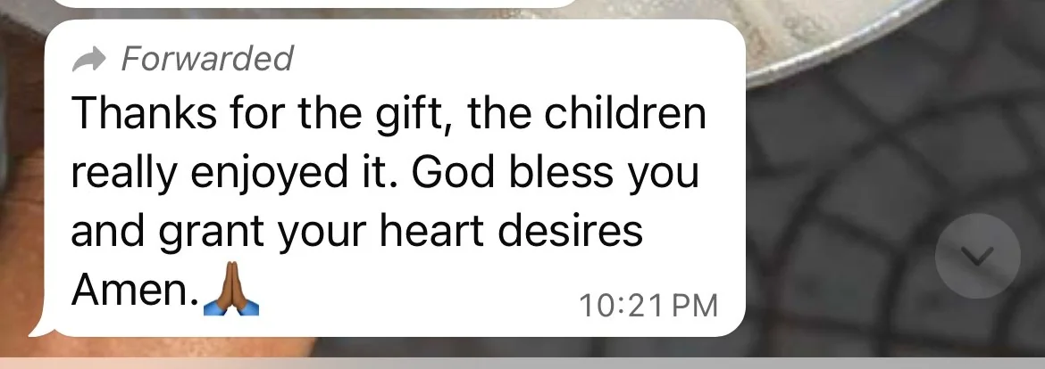 Customer message saying the children really enjoyed their gift