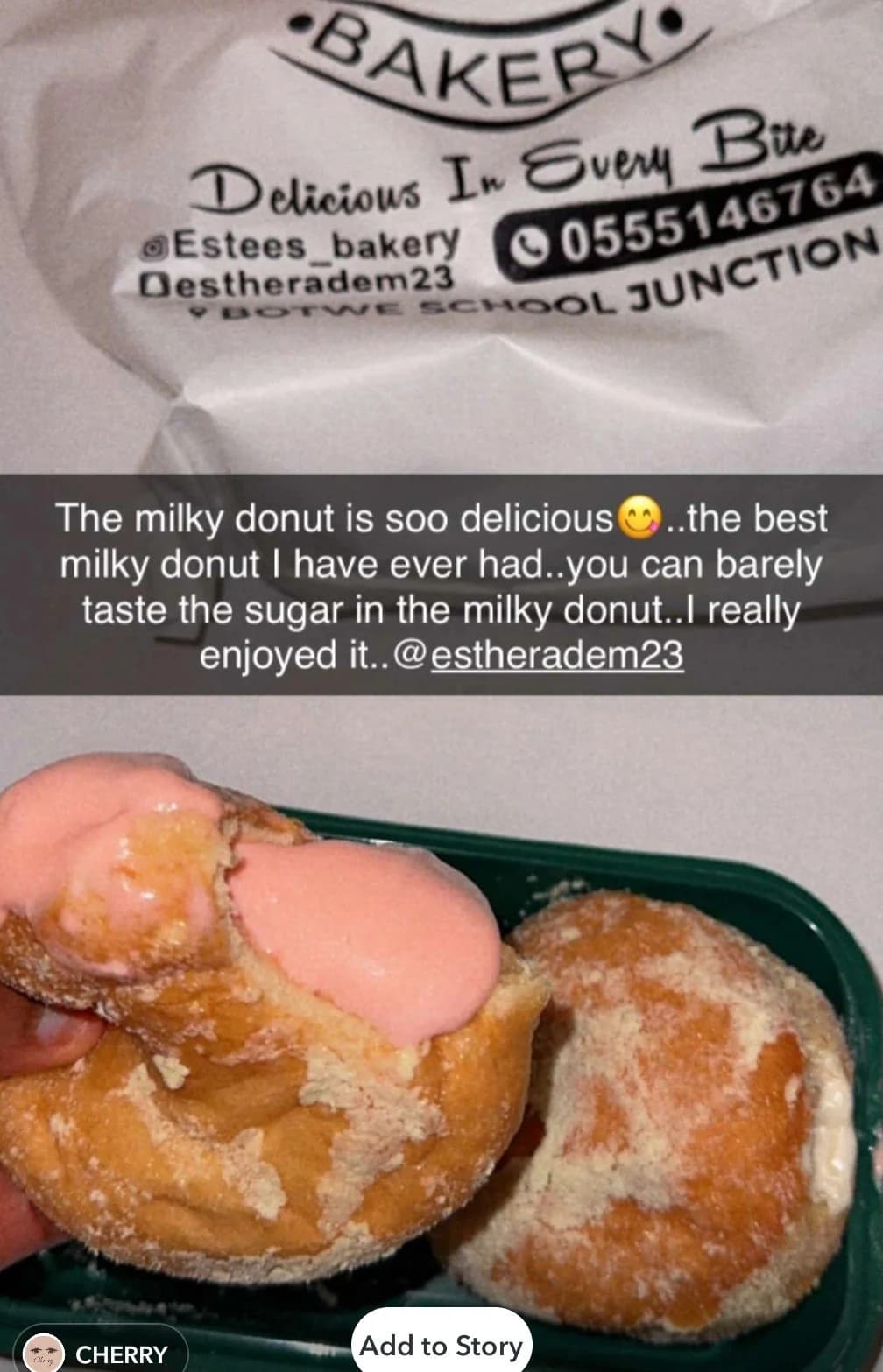 Customer story calling the milky doughnut delicious and the best they have ever had