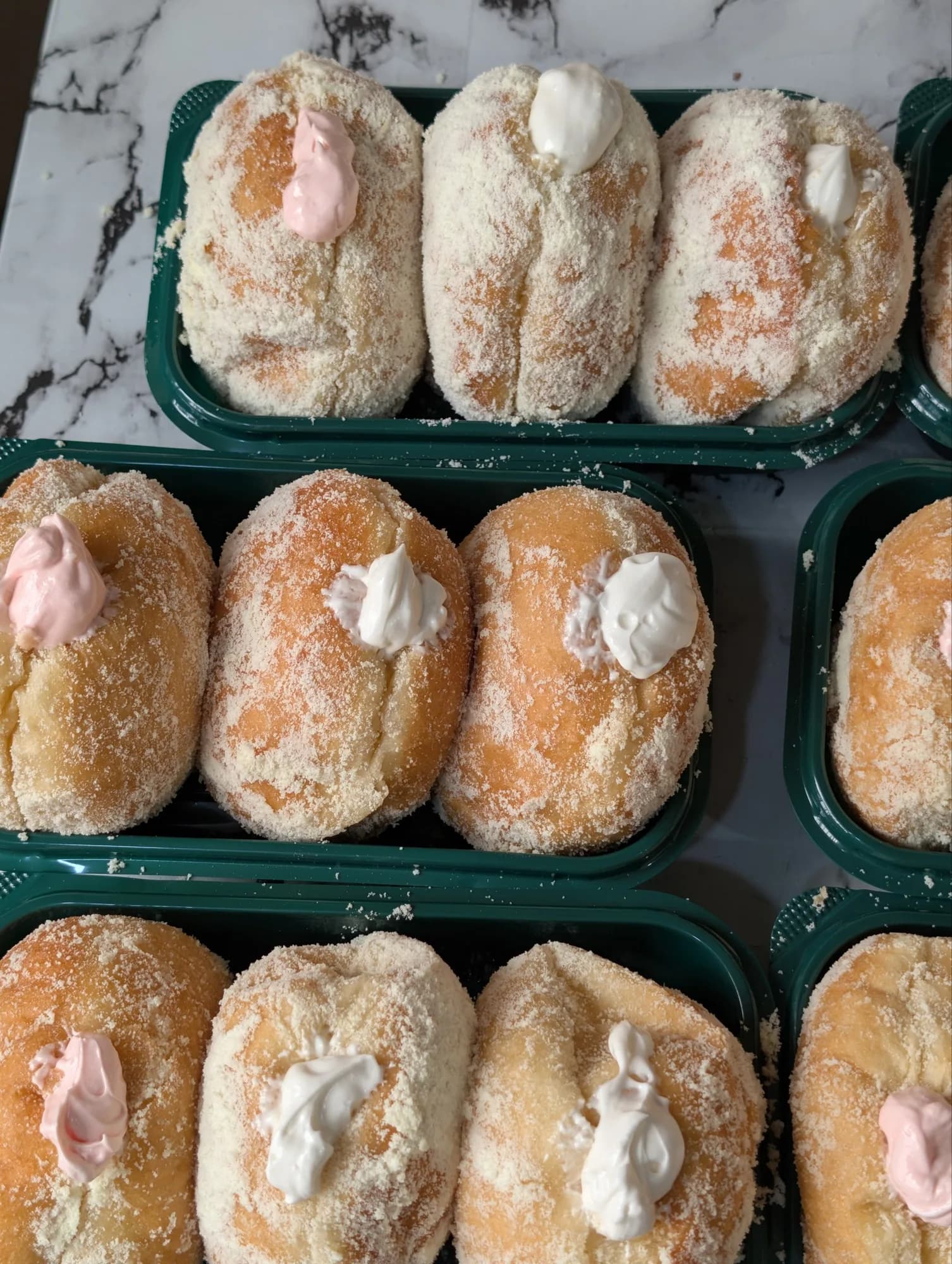 Milky doughnuts with strawberry filling