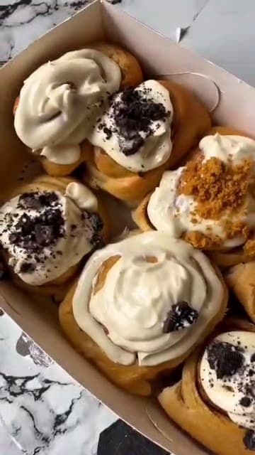 Estee’s cinnamon rolls topped with cream cheese frosting